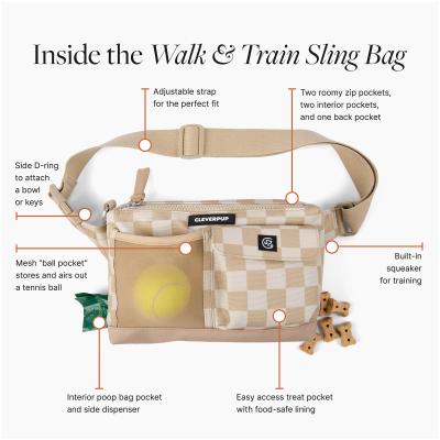 Cleverpup Dog Walk and Train Sling back with collapsible travel bowl and treat pouch