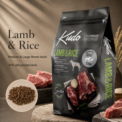 KUDO Lamb & Rice Medium & Maxi Adult Cold-Pressed Dog Food – 3kg